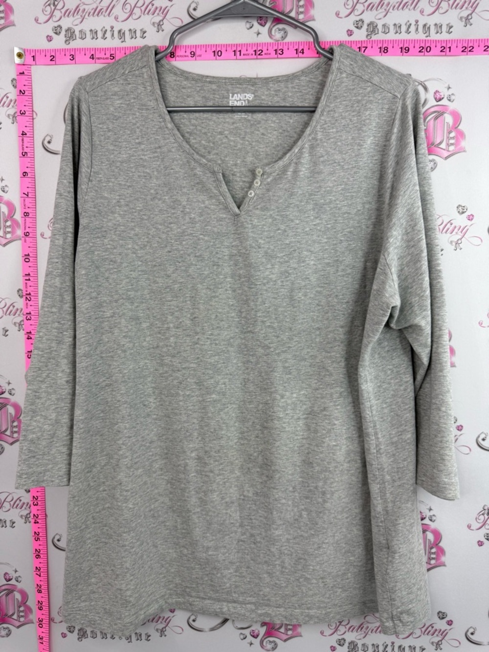 Lands' End shirt long sleeve soft stretchy Gray Long-Sleeve Henley Top